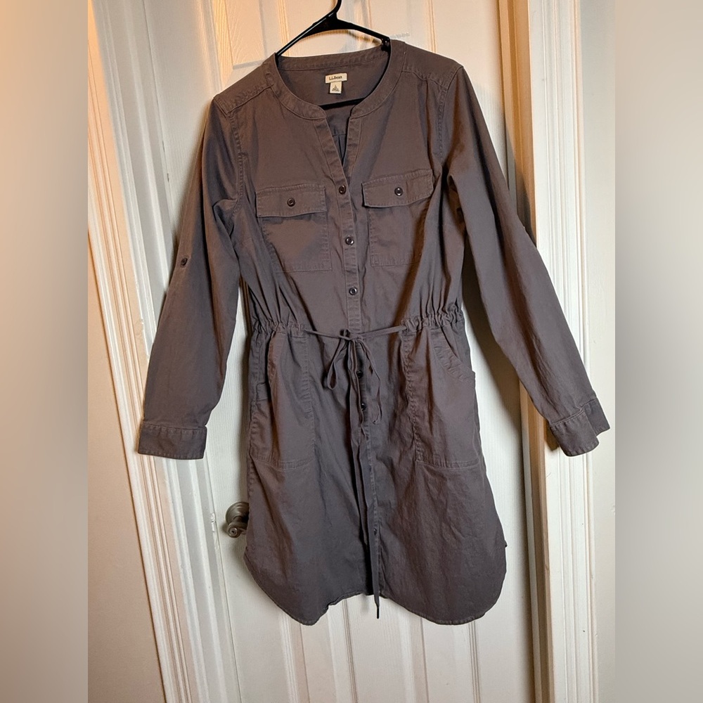 Safari Style LL Bean Comfort Cotton Tencel Dress Gray Button Down Scandi Girl